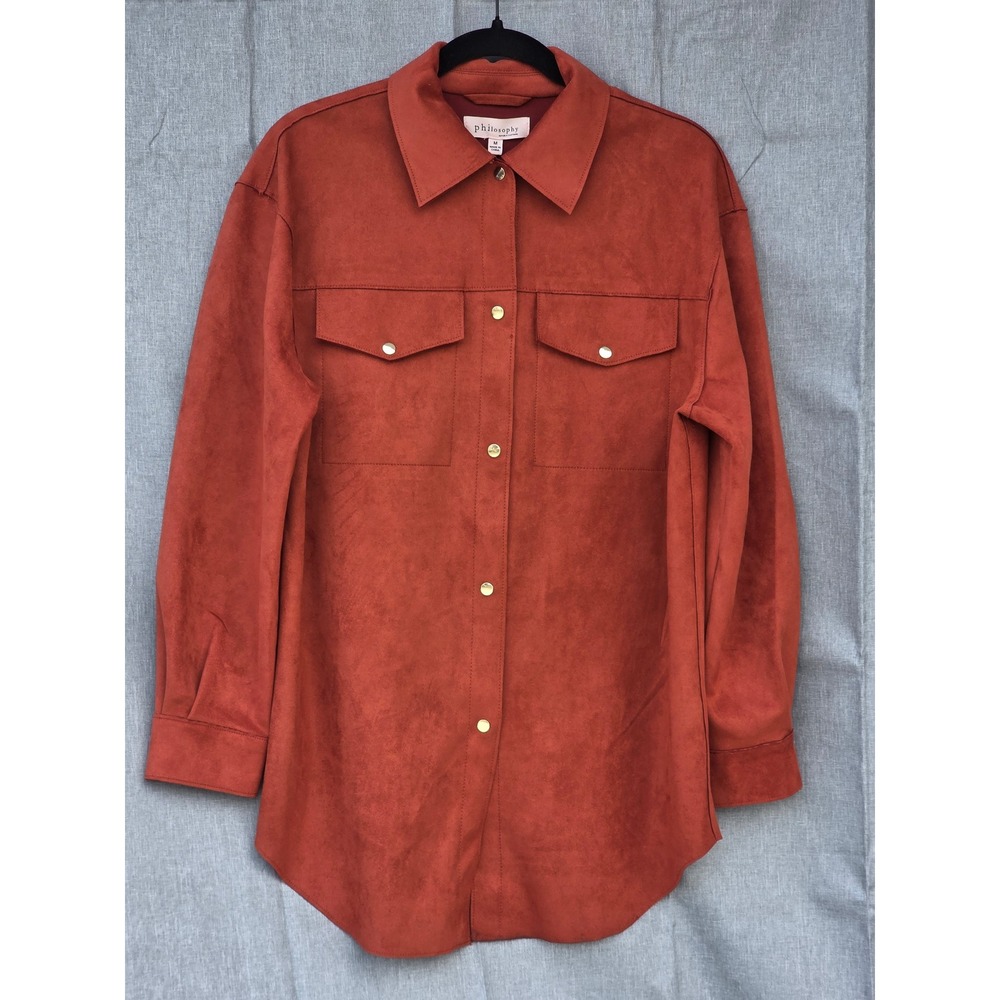 Philosophy Republic Clothing Faux Suede Shacket Paprika Orange Red Snap Front M